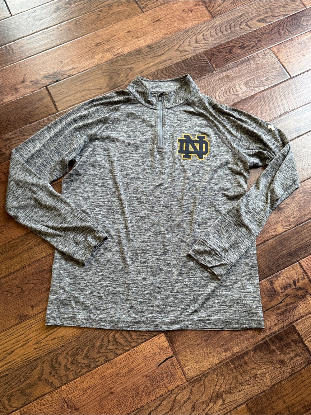 Under Armour Gray Heather Notre Dame 1/4 Zip Pullover with Gold Logo
